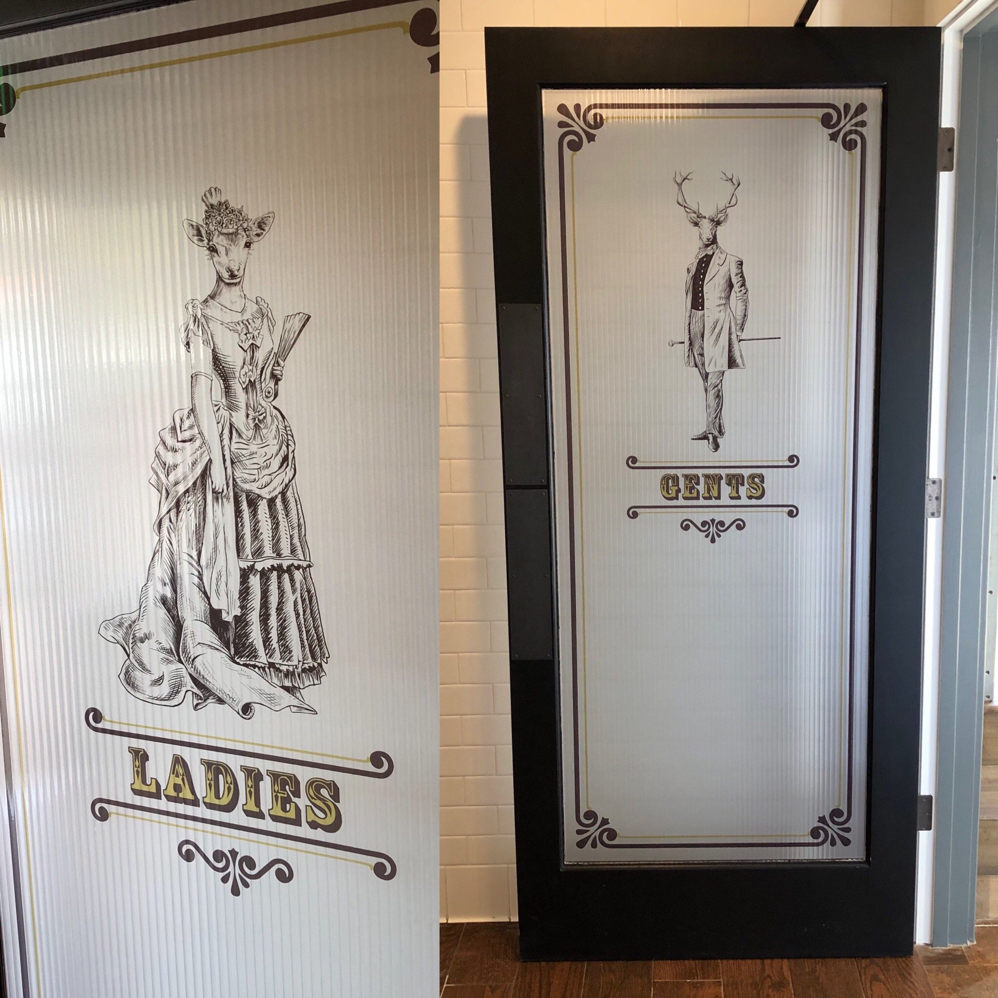 Victorian buck and doe graphic design installed on doors